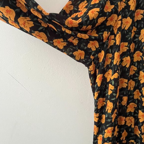 NWT Sam Edelman Black Yellow Floral Long Sleeve Ruffled Hem Maxi Dress sz 1XL - Picture 11 of 13